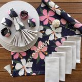 Desenizmir Amerikan Servis Batik Desen Takım 6 Supla, 6 Kumaş Peçete, 6 Peçete Halkası ve Runner Örtü Kombin 3 - Renkli - 40 x 140 cm