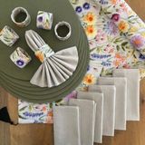 Desenİzmir Amerikan Servis Buket Desen Takım 6 Supla, 6 Kumaş Peçete, 6 Peçete Halkası ve Runner Örtü - 40 x 140 - Renkli