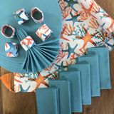 Desenİzmir Amerikan Servis Deniz Yıldızı Desen Takım 6 Supla, 6 Kumaş Peçete, 6 Peçete Halkası ve Runner Örtü 3 - 40 x 140 cm - Renkli