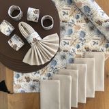 Desenİzmir Amerikan Servis Ekinezya Desen Takım 6 Supla, 6 Kumaş Peçete, 6 Peçete Halkası ve Runner Örtü - 40 x 140 - Renkli