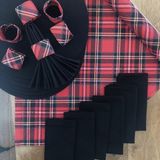 Desenİzmir Amerikan Servis Ekose Desen Takım 6 Supla, 6 Kumaş Peçete, 6 Peçete Halkası ve Runner Örtü Kombin 3 - 40 x 140 cm - Renkli
