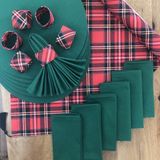 Desenİzmir Amerikan Servis Ekose Desen Takım 6 Supla, 6 Kumaş Peçete, 6 Peçete Halkası ve Runner Örtü Kombin 6 - 40 x 140 cm - Renkli