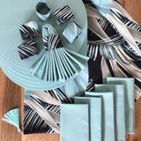Desenİzmir Amerikan Servis Gri Gölgeli Desen Takım 6 Supla, 6 Kumaş Peçete, 6 Peçete Halkası ve Runner Örtü - 40 x 140 cm - Renkli