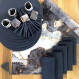 Desenİzmir Amerikan Servis Gri Mermer Desen Takım 6 Supla, 6 Kumaş Peçete, 6 Peçete Halkası ve Runner Örtü Kombin 8 - 40 x 140 cm - Renkli