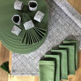 Desenİzmir Amerikan Servis Hasır Desen Takım 6 Supla, 6 Kumaş Peçete, 6 Peçete Halkası ve Runner Örtü Kombin 4 - 40 x 140 cm - Renkli