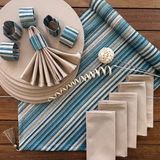 Desenİzmir Amerikan Servis Keten Efekt Desen Takım 6 Supla, 6 Kumaş Peçete, 6 Peçete Halkası ve Runner Örtü Kombin 2 - Renkli - 40 x 140 cm