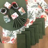Desenİzmir Amerikan Servis Kış Bahçesi Desen Takım 6 Supla, 6 Kumaş Peçete, 6 Peçete Halkası ve Runner Örtü Kombin 3 - 40 x 140 cm - Renkli