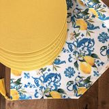 Desenİzmir Amerikan Servis Limon Çiçeği Desen Takım 6 Supla ve Runner Örtü Kombin1 - 40 x 140 cm - Renkli