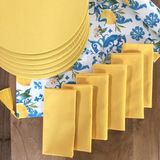 Desenİzmir Amerikan Servis Limon Çiçek Desen Takım 6 Supla, 6 Kumaş Peçete ve Runner Örtü Kombin 3 - 40 x 140 cm - Renkli