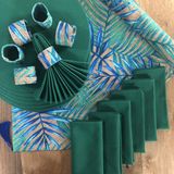 Desenİzmir Amerikan Servis Mavi Hasır Desen Takım 6 Supla, 6 Kumaş Peçete, 6 Peçete Halkası ve Runner Örtü Kombin 3 - 40 x 140 cm - Renkli