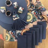Desenizmir Amerikan Servis Nostalji Desen 6 Supla, 6 Kumaş Peçete, 6 Peçete Halkası ve Runner Örtü Kombin T3 - 40 x 140 cm - Renkli