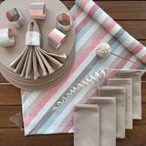 Desenizmir Amerikan Servis Pastel Desen Takım 6 Supla, 6 Kumaş Peçete, 6 Peçete Halkası ve Runner Örtü Takım 4 - Renkli - 40 x 140 cm