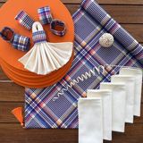 Desenizmir Amerikan Servis Renkli Ekose Desen Takım 6 Supla, 6 Kumaş Peçete, 6 Peçete Halkası ve Runner Örtü Takım 3 - 40 x 140 cm