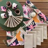 Desenizmir Amerikan Servis Saklı Bahçe Desen Takım 6 Supla, 6 Kumaş Peçete, 6 Peçete Halkası ve Runner Örtü Kombin 2 - Renkli - 40 x 140 cm