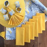 Desenizmir Amerikan Servis Sarı Mercan Desen Takım 6 Supla, 6 Kumaş Peçete, 6 Peçete Halkası ve Runner Örtü Kombin 4 - 40 x 140 cm - Renkli