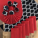 Desenizmir Amerikan Servis Siyah Moroccon Desen Takım 6 Supla, 6 Kumaş Peçete, 6 Peçete Halkası ve Runner Örtü Kombin 4 - 40 x 140 cm - Renkli
