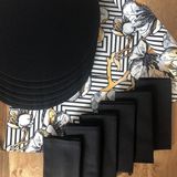 Desenizmir Amerikan Servis Taç Yaprak Desen Takım 6 Supla, 6 Kumaş Peçete ve Runner Örtü Kombin 3 - 40 x 140 cm - Renkli