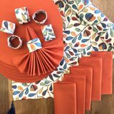 Desenizmir Amerikan Servis Vintage Renkli Yaprak Desen Takım 6 Supla, 6 Kumaş Peçete, 6 Peçete Halkası ve Runner Örtü Kombin 3 - 40 x 140 cm