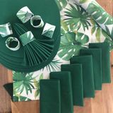 Desenizmir Amerikan Servis Yeşil Yaprak Desen Takım 6 Supla, 6 Kumaş Peçete, 6 Peçete Halkası ve Runner Örtü Kombin4 - 40 x 140 cm - Koyu Yeşil