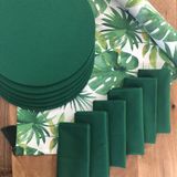 Desenizmir Amerikan Servis Yeşil Yaprak Desen Takım 6 Supla, 6 Kumaş Peçete ve Runner Örtü Kombin2 - 40 x 140 cm - Renkli