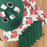 Desenizmir Amerikan Servis Yılbaşı Çiçeği Desen Takım 6 Supla, 6 Kumaş Peçete, 6 Peçete Halkası ve Runner Örtü Kombin 3 - 40 x 140 cm - Renkli