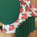 Desenizmir Amerikan Servis Yılbaşı Çiçeği Desen Takım 6 Supla, 6 Kumaş Peçete ve Runner Örtü Kombin 2 - 40 x 140 cm - Renkli