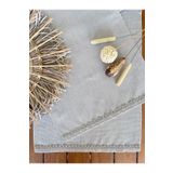 desenizmir Linen Keten,Jüt Dokulu,Gri Renk Kareuçlu Runner Örtü