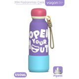 Desenli 550 Ml Pipetli Sızdırmaz Paslanmaz Çelik Termos Matara El Askılı Bpa İçermez 550Ml 1103Ff