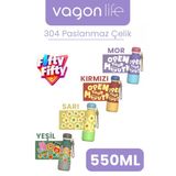 Desenli 550 Ml Pipetli Sızdırmaz Paslanmaz Çelik Termos Matara El Askılı Bpa İçermez 550Ml 1105Ff