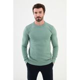 Desenli Açık Yeşil Slim Fit Bisiklet Yaka Erkek Triko Kazak - XL