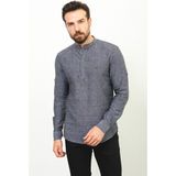 Desenli Antrasit Rengi Slim Fit Hakim Yaka Keten Erkek Gömlek - XL