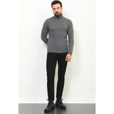 Desenli Antrasit Rengi Slim Fit Tam Balıkçı Yaka Yün Erkek Kazak - XL