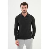 Desenli Antrasit Slim Fit Fermuarlı Polo Yaka Erkek Triko Kazak