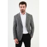 Desenli Antrasit Slim Fit Mono Yaka Klasik Yün Erkek Ceket - 54