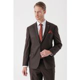 Desenli Armürlü Mono Yaka 4 Drop Comfort Fit Rahat Kesim Klasik Takım Elbise 1001235150 Kahverengi