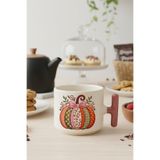 Desenli Balkabağı Baskılı Pembe Renkli T Kulplu Latte Fincanı Kupa, QB1L8103-PM