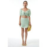 Desenli Balon Kol Crop Bluz Mint