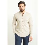 Desenli Bej Rengi Slim Fit Hakim Yaka Uzun Kollu Erkek Gömlek - 2XL