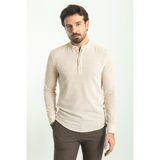 Desenli Bej Rengi Slim Fit Hakim Yaka Uzun Kollu Erkek Gömlek - XL - Bej - Ekru
