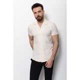Desenli Bej Rengi Slim Fit Kısa Kollu Apaç Yaka Erkek Gömlek
