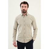 Desenli Bej Slim Fit Pamuk Erkek Gömlek - 2XL