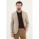 Desenli Bej Slim Fit Torba Cep Mono Yaka Keten Erkek Ceket - 50