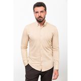 Desenli Bej Slim Fit Uzun Kollu Pamuk Erkek Gömlek