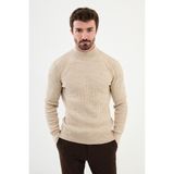 Desenli Bej Slim Fit Yarım Balıkçı Yaka Erkek Triko Kazak