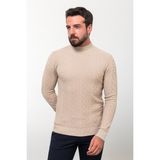Desenli Bej Slim Fit Yarım Balıkçı Yaka Yün Erkek Triko Kazak - 2XL