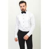 Desenli Beyaz Renk Slim Fit Ata Yaka Klasik Erkek Gömlek - 2XL