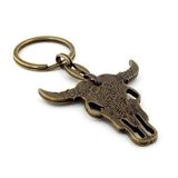 Desenli Boğa Buffalo Kafatası Boynuz Antik Sarı Eskitme Metal Anahtarlık KC239