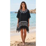 Desenli Buldan Tunik Pareo - Standart - Siyah