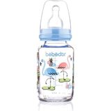 Desenli Cam Biberon Flamingo, 125ML, Dar Ağız, Mavi, Sağlıklı ve Şık Tasarım - Ahşap - Ceviz