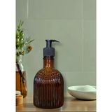 Desenli Cam Sıvı Sabunluk 350 ml Anber Kahve Şık ve Estetik 17X8,5 Cm